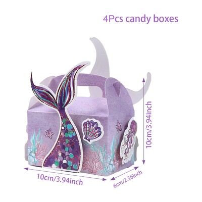 4 bucăți 3D coadă de sirenă cutie portabilă cu bomboane ambalaj cadou Cutii de hârtie pentru copii mici favoruri decorațiuni pentru petrecerea de aniversare a sirenei
