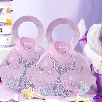 12 опаковки Кутии за подаръци с лакомство Русалка под морето Baby Shower Birthday Party Favor Goodie Treat Торбички с бонбони Кутия за подарък за деца и момичета