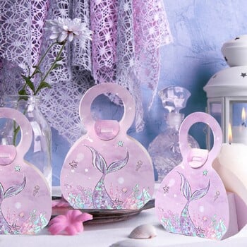 12 опаковки Кутии за подаръци с лакомство Русалка под морето Baby Shower Birthday Party Favor Goodie Treat Торбички с бонбони Кутия за подарък за деца и момичета