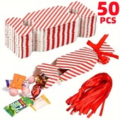 50gab konfekšu kastīte Ziemassvētkiem ar lentēm DIY saldumi šokolādes cepumi Dekorācijas ballītes dāvanu Ziemassvētku kāzu papīra iepakojuma kastes