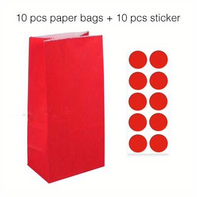 10 gab. Krāsaini, stingru svītru un punktveida stāvmaisi ar uzlīmēm - 18x9x6cm Favor dāvanu iesaiņojuma kārumu maisiņi kāzām
