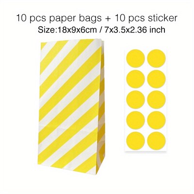 10 gab. Krāsaini, stingru svītru un punktveida stāvmaisi ar uzlīmēm - 18x9x6cm Favor dāvanu iesaiņojuma kārumu maisiņi kāzām