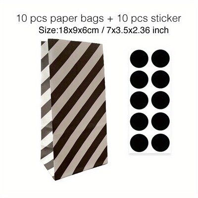 10 gab. Krāsaini, stingru svītru un punktveida stāvmaisi ar uzlīmēm - 18x9x6cm Favor dāvanu iesaiņojuma kārumu maisiņi kāzām
