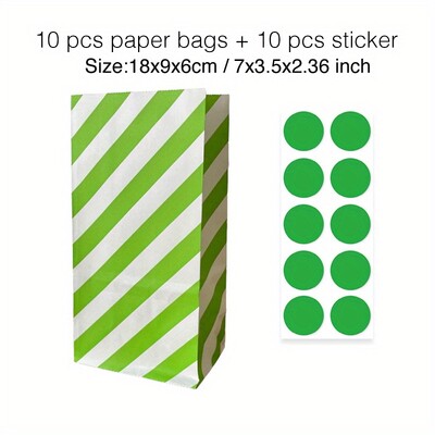 10 gab. Krāsaini, stingru svītru un punktveida stāvmaisi ar uzlīmēm - 18x9x6cm Favor dāvanu iesaiņojuma kārumu maisiņi kāzām