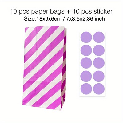 10 gab. Krāsaini, stingru svītru un punktveida stāvmaisi ar uzlīmēm - 18x9x6cm Favor dāvanu iesaiņojuma kārumu maisiņi kāzām