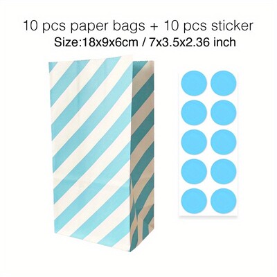10 gab. Krāsaini, stingru svītru un punktveida stāvmaisi ar uzlīmēm - 18x9x6cm Favor dāvanu iesaiņojuma kārumu maisiņi kāzām