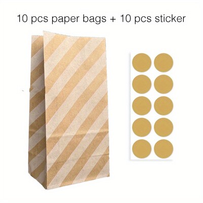 10 gab. Krāsaini, stingru svītru un punktveida stāvmaisi ar uzlīmēm - 18x9x6cm Favor dāvanu iesaiņojuma kārumu maisiņi kāzām