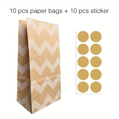 10 gab. Krāsaini, stingru svītru un punktveida stāvmaisi ar uzlīmēm - 18x9x6cm Favor dāvanu iesaiņojuma kārumu maisiņi kāzām