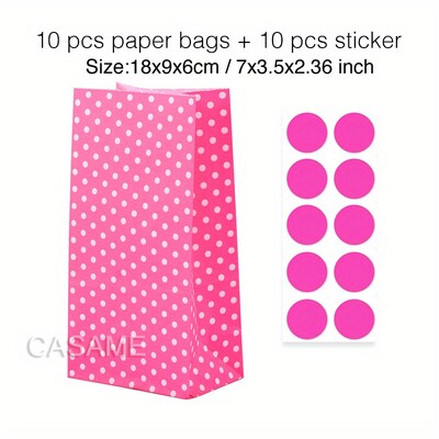 10 gab. Krāsaini, stingru svītru un punktveida stāvmaisi ar uzlīmēm - 18x9x6cm Favor dāvanu iesaiņojuma kārumu maisiņi kāzām