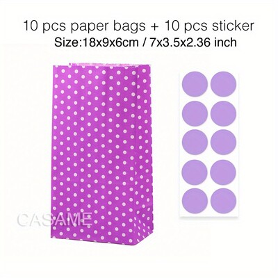 10 gab. Krāsaini, stingru svītru un punktveida stāvmaisi ar uzlīmēm - 18x9x6cm Favor dāvanu iesaiņojuma kārumu maisiņi kāzām