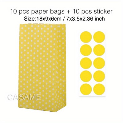10 gab. Krāsaini, stingru svītru un punktveida stāvmaisi ar uzlīmēm - 18x9x6cm Favor dāvanu iesaiņojuma kārumu maisiņi kāzām