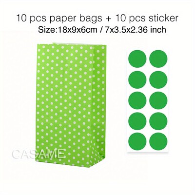 10 gab. Krāsaini, stingru svītru un punktveida stāvmaisi ar uzlīmēm - 18x9x6cm Favor dāvanu iesaiņojuma kārumu maisiņi kāzām