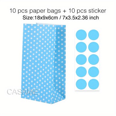 10 gab. Krāsaini, stingru svītru un punktveida stāvmaisi ar uzlīmēm - 18x9x6cm Favor dāvanu iesaiņojuma kārumu maisiņi kāzām