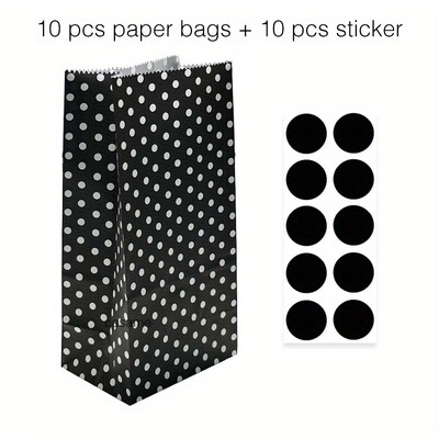10 gab. Krāsaini, stingru svītru un punktveida stāvmaisi ar uzlīmēm - 18x9x6cm Favor dāvanu iesaiņojuma kārumu maisiņi kāzām