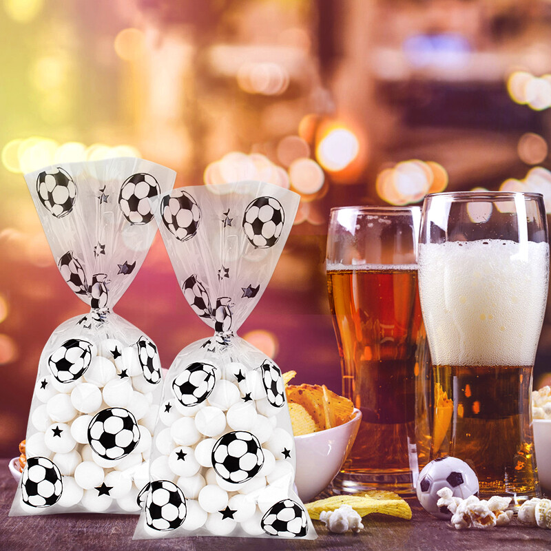 25/50 bucăți saci de bomboane de fotbal pentru copii, băieți, ziua de naștere, sport, petrecere tematică fotbal, biscuiți din plastic, ambalaje pentru cadou, saci pentru decorare.