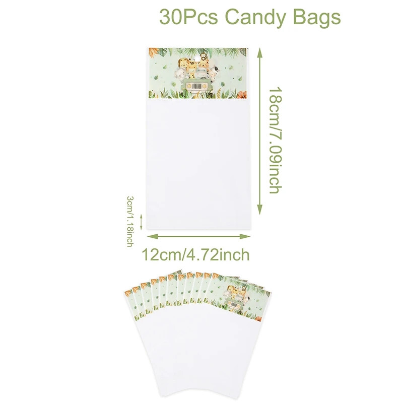 30 бр. Животни от джунглата Парти торбички за подаръци Опаковка за бисквити Торбичка за бонбони Сафари Торбичка за подаръци за гости Деца Консумативи за рожден ден Baby Shower