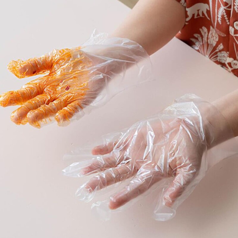 200 buc mănuși de unică folosință din plastic, catering, coacere, scufundare, amestecare, salată, mănuși transparente din PE, accesorii de bucătărie