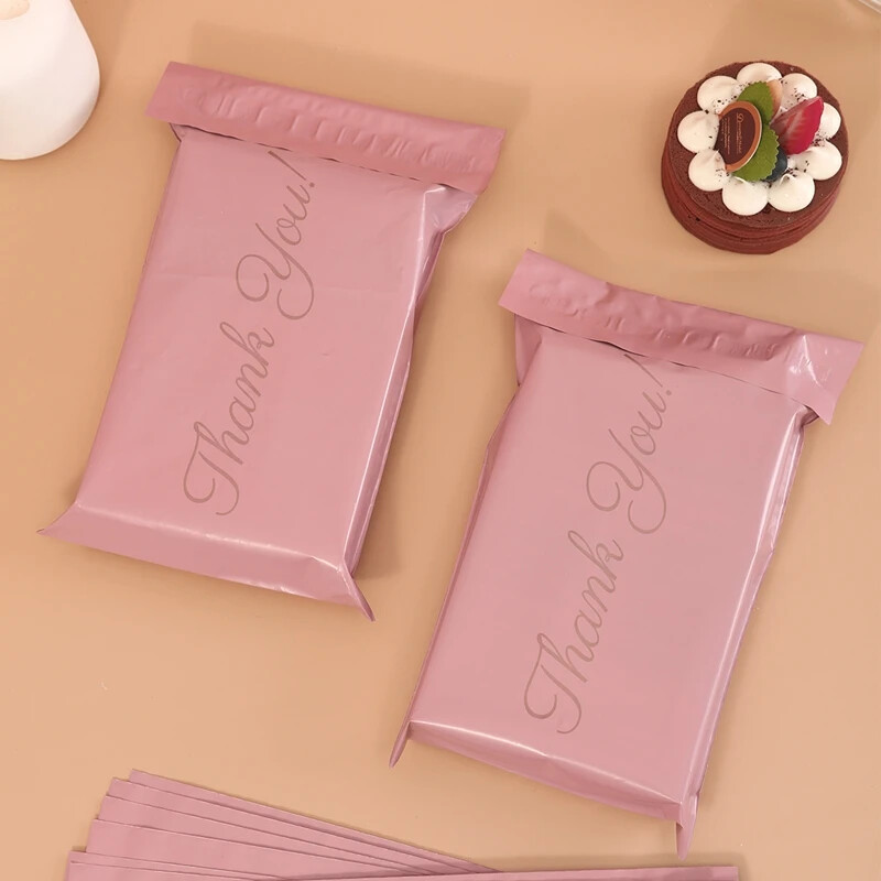 100 bucăți pungi roz expres cu grafic simplu „Mulțumesc”, ideale pentru birou, ambalaje pentru cadouri, consumabile pentru ambalare expres
