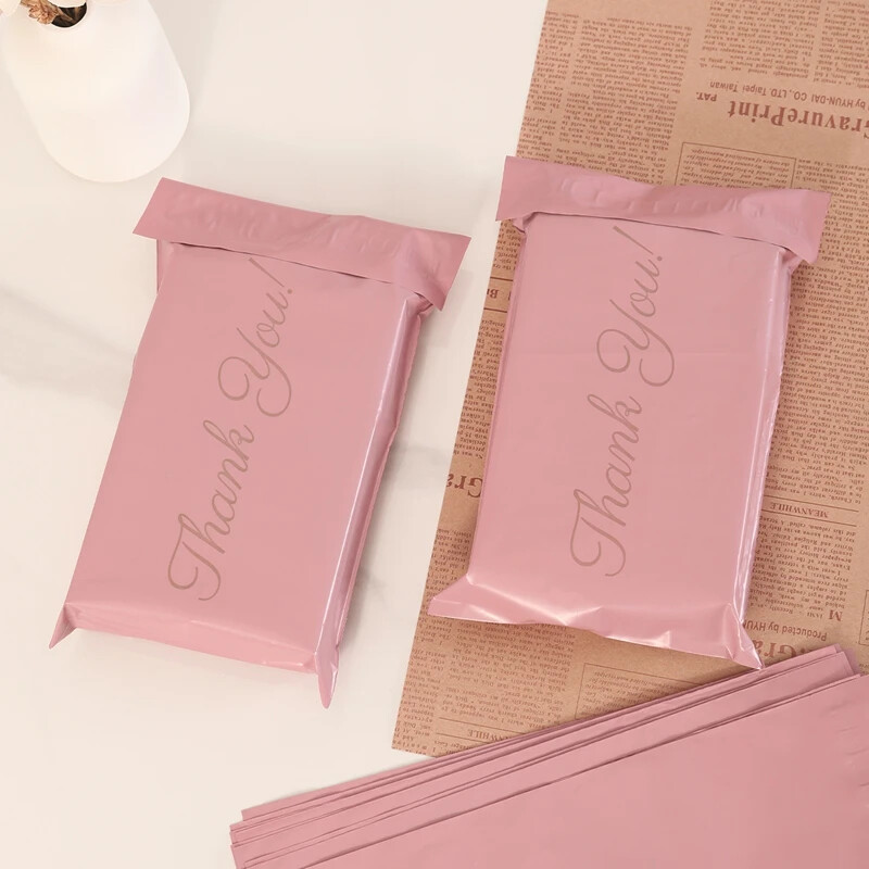 100 bucăți pungi roz expres cu grafic simplu „Mulțumesc”, ideale pentru birou, ambalaje pentru cadouri, consumabile pentru ambalare expres