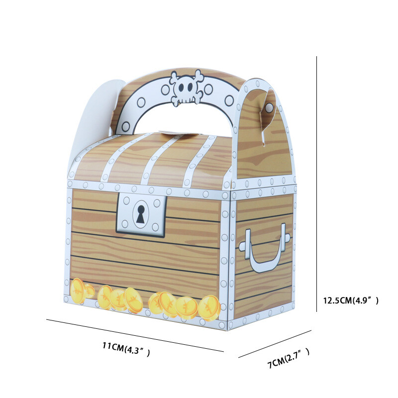 6/12 бр. Pirate Treasure Treat Chest Хартиена подаръчна кутия за бонбони Детски консумативи за Хелоуин парти Декорация за рожден ден с пиратска тематика