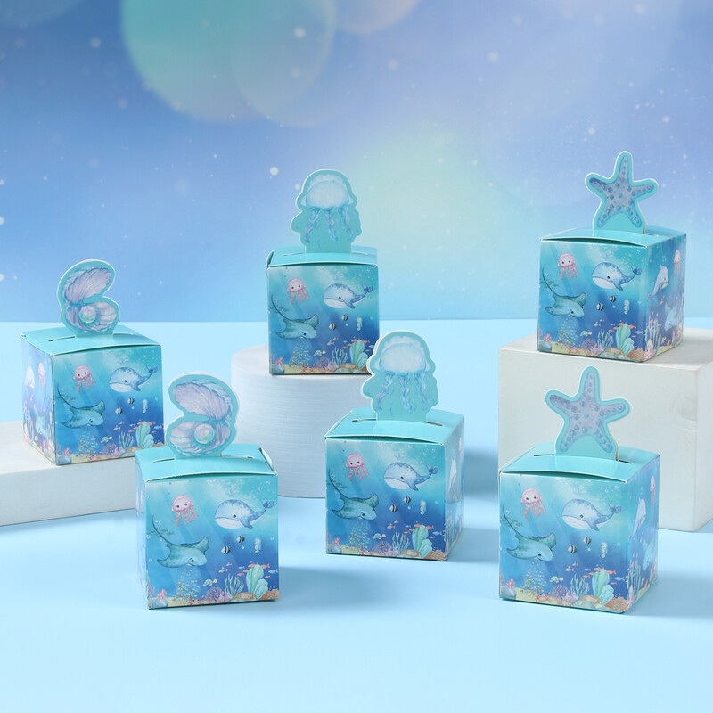 Cutie de bomboane tridimensională sub mare, cu temă de animale submarine, decorațiuni pentru petrecerea de aniversare, favoruri pentru copii, cadouri, cutie de bomboane pentru prăjituri