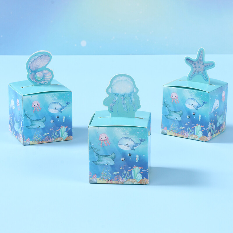 Cutie de bomboane tridimensională sub mare, cu temă de animale submarine, decorațiuni pentru petrecerea de aniversare, favoruri pentru copii, cadouri, cutie de bomboane pentru prăjituri
