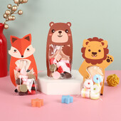 10 gab Cute dzīvnieku dāvanu maisiņi Konfekšu maisiņi Bērnu duša Dzimšanas dienas ballīte Cepumu maisiņi Lācis Lapsa Lauva konfekšu kaste Woodland Safari ballītes dāvana
