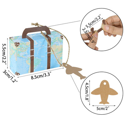 5/10 PCS Mini Pasaules karte Čemodāns Dāvanu kastīte Kraftpapīra konfekšu kastes Ceļojumu tēma Kāzu priekšrocībām Baby Shower Dzimšanas dienas ballītes piederumi