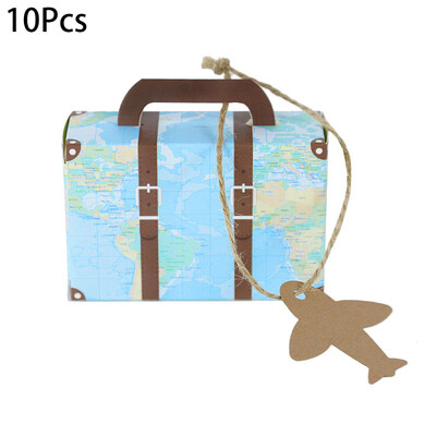 5/10 PCS Mini Pasaules karte Čemodāns Dāvanu kastīte Kraftpapīra konfekšu kastes Ceļojumu tēma Kāzu priekšrocībām Baby Shower Dzimšanas dienas ballītes piederumi