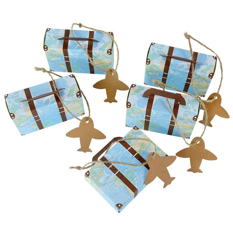5/10 buc. Mini hartă lumii valiza cutie cadou cutii de bomboane din hârtie kraft cu tema de călătorie favoruri de nuntă pentru baby shower, aprovizionare pentru petrecerea de naștere