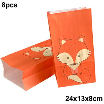 8 τμχ Fox Woodland Animal Party Paper Τσάντες δώρου Τσάντες Candy Treat Τσάντες για πάρτι γενεθλίων Προμήθειες διακόσμησης ντους για μωρά