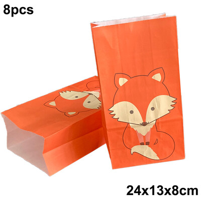 8Gb Fox Woodland Animal Party Paper Goodie Dāvanu maisiņi Konfekšu kārumu maisiņi Dzimšanas dienas ballītes Bērnu dušas dekorēšanas piederumi