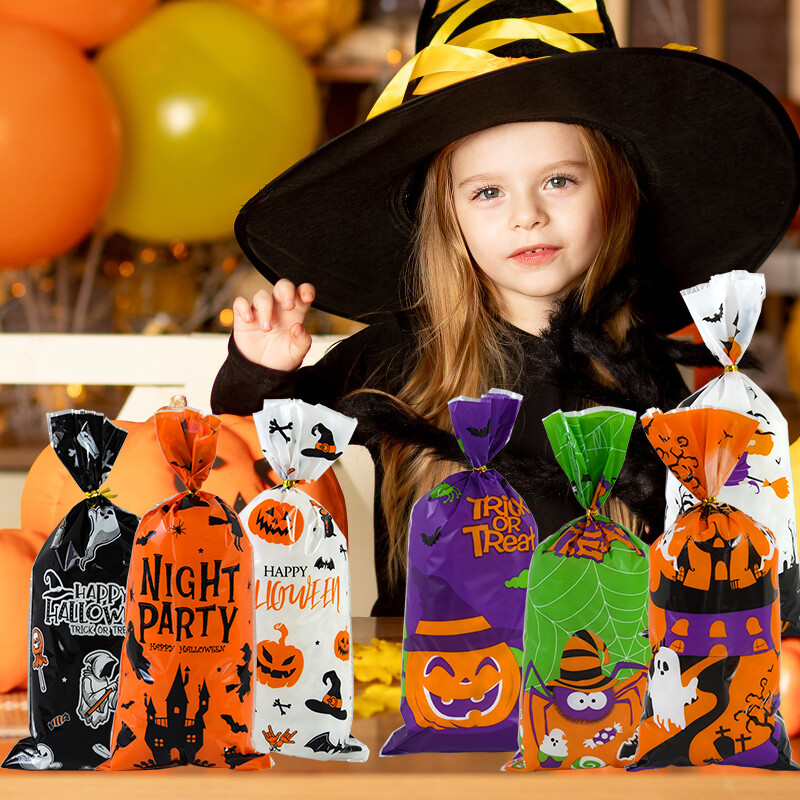 50 бр Хелоуин торбички с бонбони Ужас тиква призрак бисквитки подаръци опаковки торбички торбичка за деца Trick or Treat Хелоуин парти декор