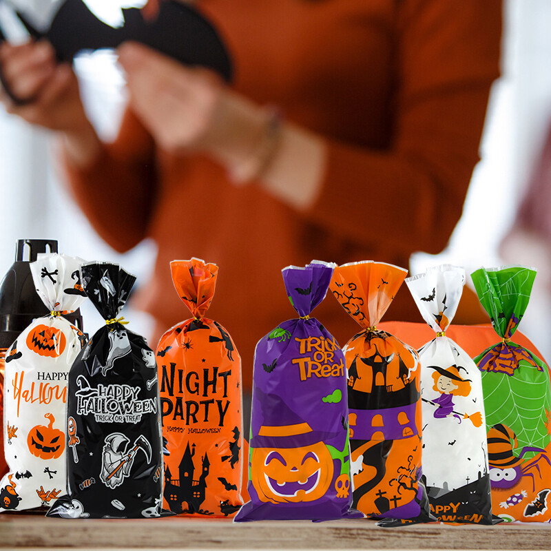 50 бр Хелоуин торбички с бонбони Ужас тиква призрак бисквитки подаръци опаковки торбички торбичка за деца Trick or Treat Хелоуин парти декор