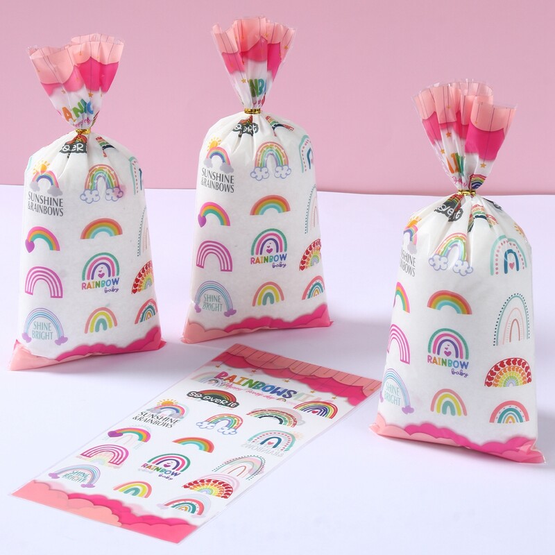 50бр. Boho Rainbow Целофанови торбички Подаръчни торбички Rainbow Birthday Party Decorations Подарък чанта за бонбони Baby Shower парти консумативи