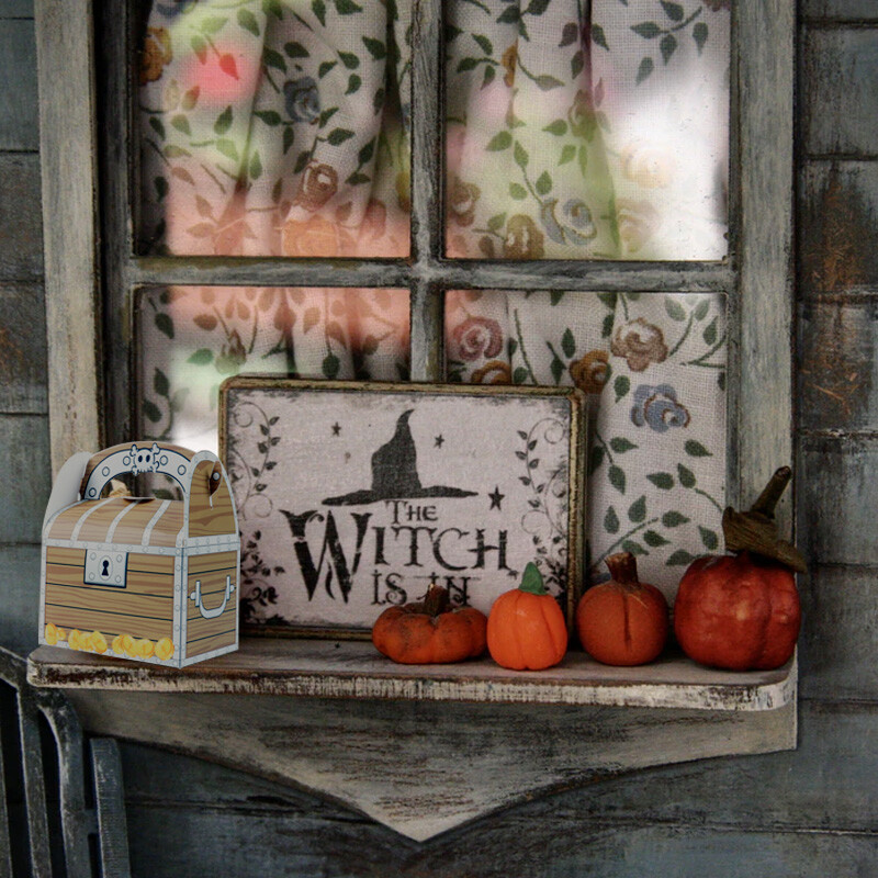 6 бр. Pirate Treasure Treat Chest Хартиена подаръчна кутия за бонбони Детски трикове или лакомства Консумативи за парти за Хелоуин Пиратски тематичен декор за рожден ден