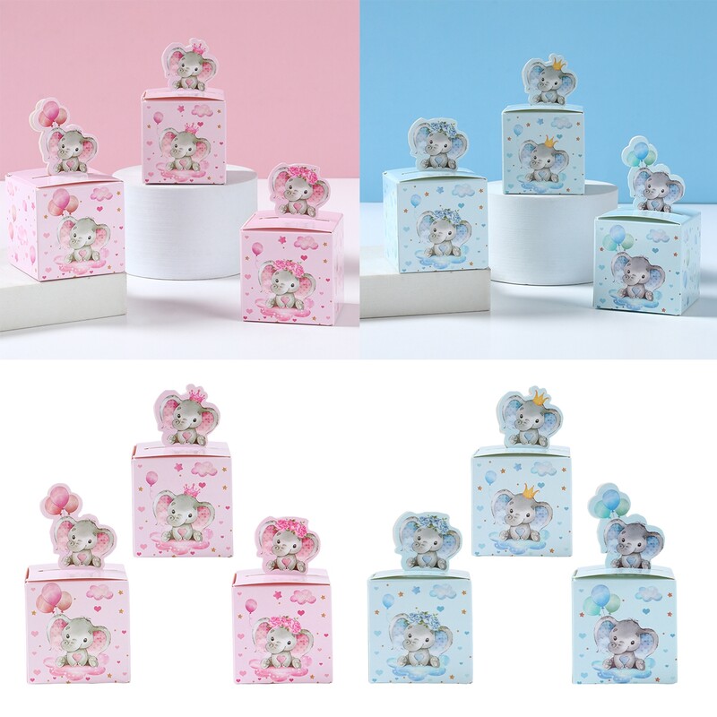 24Pcs Baby Elephant Favor Box for Kids Birthday Party Сини розови кутии за подаръци за бонбони Treat Kids Birthday Favors Baby Shower Decor