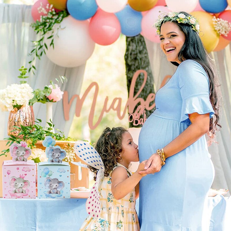 24Pcs Baby Elephant Favor Box for Kids Birthday Party Сини розови кутии за подаръци за бонбони Treat Kids Birthday Favors Baby Shower Decor