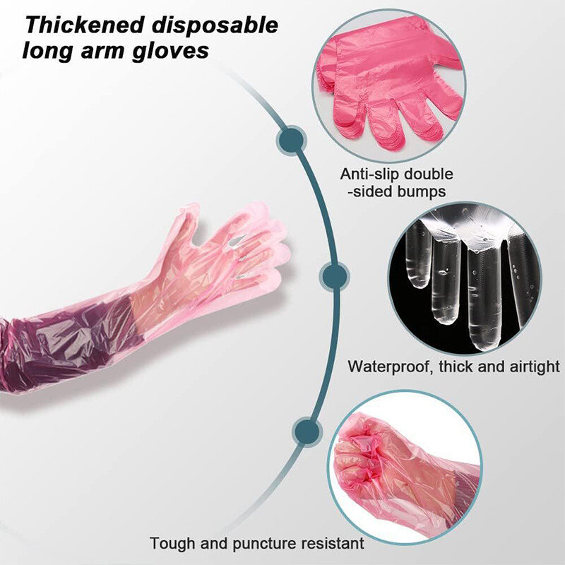 50 buc mănuși de unică folosință cu braț lung Mănuși de fermă robuste, non-toxice, pentru examinare veterinară, mănuși multifuncționale de unică folosință