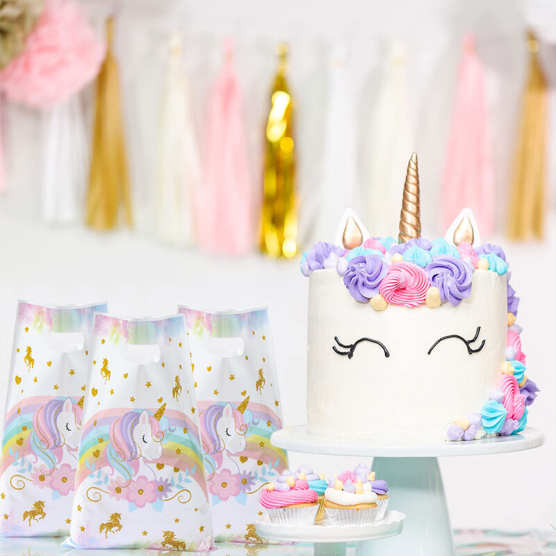Genți de mână cu bomboane cu unicorn Temă unicorn Decor pentru petrecerea de naștere Geantă de ambalare pentru cadouri pentru copii Baby Shower Fete Rechizite pentru petrecere Geantă de tratare