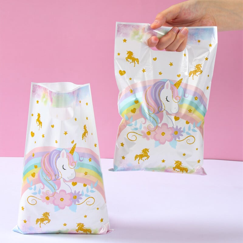 Genți de mână cu bomboane cu unicorn Temă unicorn Decor pentru petrecerea de naștere Geantă de ambalare pentru cadouri pentru copii Baby Shower Fete Rechizite pentru petrecere Geantă de tratare