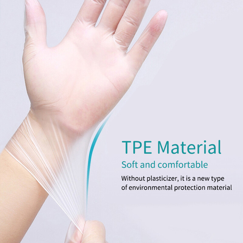 100 бр. Ръкавици за еднократна употреба Еднократни ръкавици Кухненски прибори Прозрачни удебелени TPE ръкавици Ръкавици със защитно фолио за храна