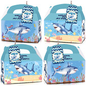 12 ΤΕΜ., Μπομπονιέρα για πάρτι Blue Little Shark Goodie Boxes με ευχαριστήρια κάρτες, Ακουαρέλα Swimming Shark Birthday Treat Candy Boxes