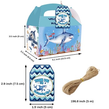 12 ΤΕΜ., Μπομπονιέρα για πάρτι Blue Little Shark Goodie Boxes με ευχαριστήρια κάρτες, Ακουαρέλα Swimming Shark Birthday Treat Candy Boxes