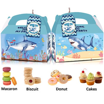 12 ΤΕΜ., Μπομπονιέρα για πάρτι Blue Little Shark Goodie Boxes με ευχαριστήρια κάρτες, Ακουαρέλα Swimming Shark Birthday Treat Candy Boxes