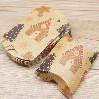 10pc9x7x2,5cm kraft Χάρτινο κουτί σε σχήμα μαξιλαριού Μπομπονιέρα γάμου Κουτιά δώρου για παιδικό ντους στο σπίτι Προμήθειες γενεθλίων για παιδιά
