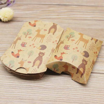 10pc9x7x2,5cm kraft Χάρτινο κουτί σε σχήμα μαξιλαριού Μπομπονιέρα γάμου Κουτιά δώρου για παιδικό ντους στο σπίτι Προμήθειες γενεθλίων για παιδιά