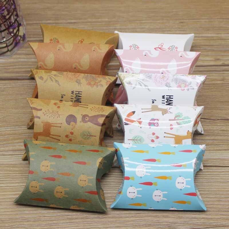 10 buc 9x7x2,5 cm cutie de hârtie kraft cutie de bomboane în formă de pernă, cutii de cadou pentru favoare de nuntă, pentru acasă, baby shower, consumabile pentru petrecerea de aniversare