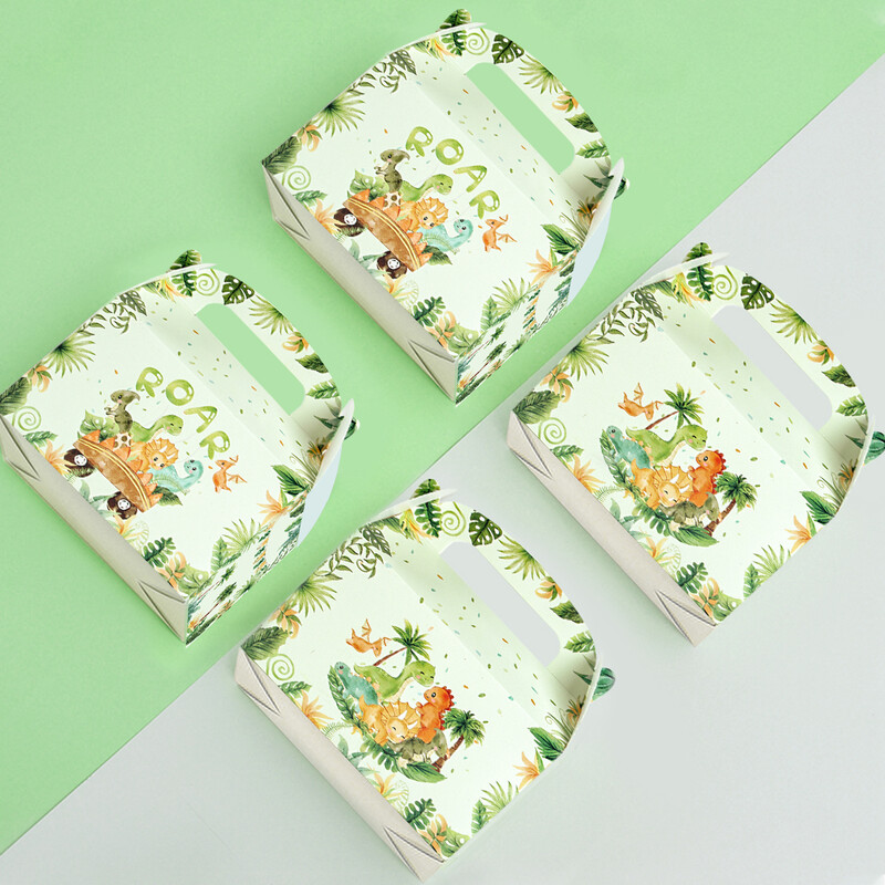4 buc. Cutie cadou pentru petrecere în junglă, cutie cu bomboane din dinozaur pentru floricele de porumb, cutie pentru cadouri pentru copii, pentru decorarea petrecerii de festival