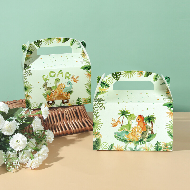 4 buc. Cutie cadou pentru petrecere în junglă, cutie cu bomboane din dinozaur pentru floricele de porumb, cutie pentru cadouri pentru copii, pentru decorarea petrecerii de festival